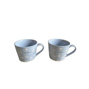 Pair Of Harvest Green Studio "Let It Snow" Stoneware Mugs